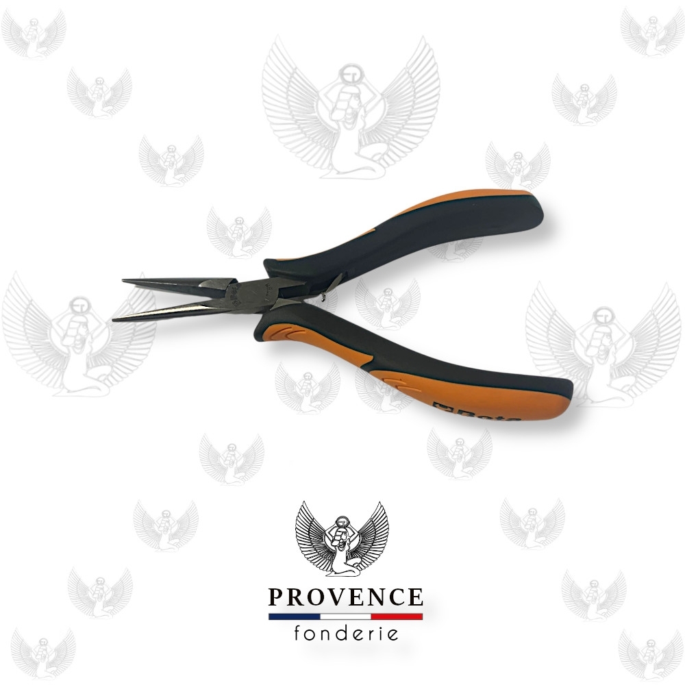 Pince de montage BETA 1177BM, à bec demi-rond, long, lisse, longueur 38mm, branches gainées confort bi-matières