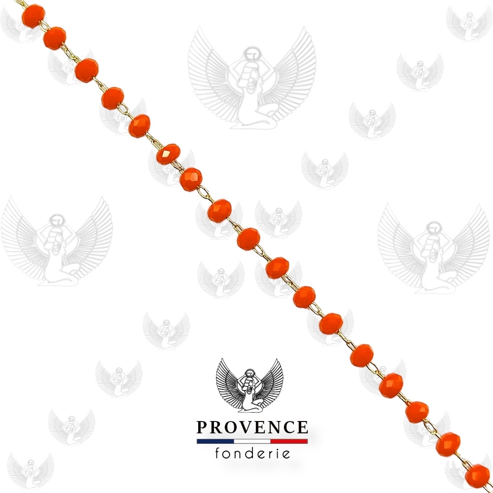 Chaîne forçat ovale avec perles en verre Ø3mm orange au mètre